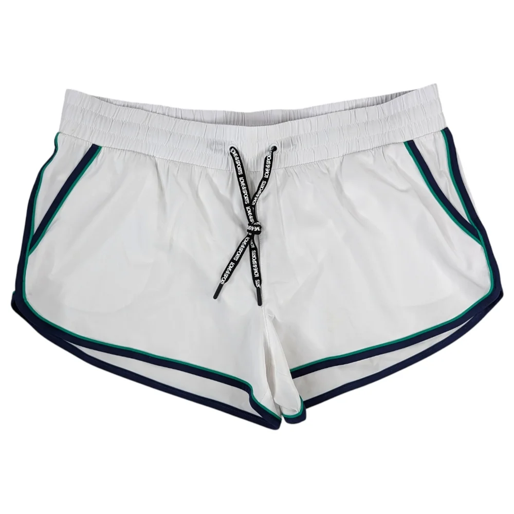 Love & Sports XL Running Shorts White Green Womens Retro Brief Liner Quick Dry - Picture 2 of 11